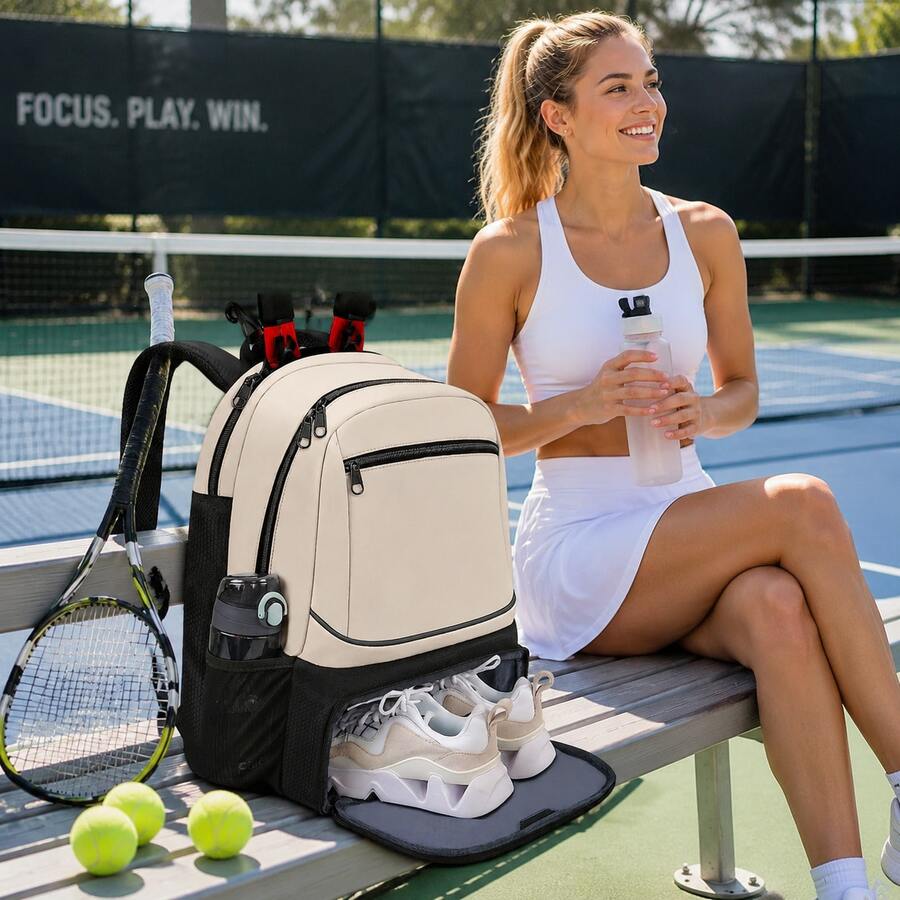 1pc Large Capacity Tennis Backpack With Separate Shoe Compartment, Waterproof Sports Racket Bag For Pickleball, Badminton, Gym, Fitness & Travel - Multicolor - View 1