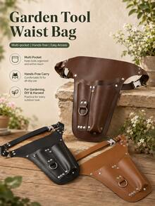 Vintage PU Leather Gardening Tool Belt, Multi-Pocket Tool Storage Bag With Adjustable Waist Strap, Portable Gardening Tool Organizer, Suitable For Gardeners, Florists And DIY Users, Pruning, Planting, Harvesting, Floral Arrangement, Yard Work, Waist Tool Pouch Holster - Multicolor - View 8