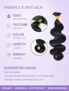 Y WIGS شعر بشري للضفائر بوهو موجة الجسم بدون نسيج شعر بشري خام 95 جرام 14-22 بوصة لون طبيعي شعر مجعد للضفائر 100% شعر ريمي بشري شعر الضفائر ناعم ومرن وذو ملمس ناعم شعر بشري غير معالج مجعد للضفائر - SNatural - مشاهدة 2