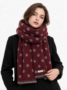 Versatile Polka Dot Plush Knit Scarf For Women, Korean Style Autumn/Winter Vintage Neck Warmer Shawl, Double-Sided Wearable Warm Woolen Scarf - Multicolor - View 4