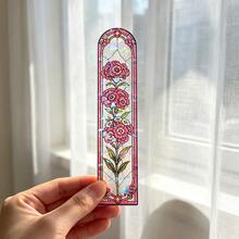 Bokmärke i akryl med blommotiv i glasmålningstil, holografisk laserskimrande design, vintage konstblomma, bokmärke för läsare, present - Rektangel - Visa 9