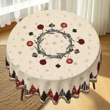 1pc Christmas Party Tablecloth, Made Of Polyester, Easy To Clean, Reusable. With A Christmas Tree Background Picture. Suitable For Christmas Party Decoration, Christmas Table Decorations, And Dining Hall Decorations, Etc. - A - View 4