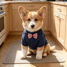 1pc Waffle Knit Pet Shirt With Gentleman Bow Tie, Suitable For Poodle, Teddy, Maltese Puppy And Cat - Navy Blue - View 4