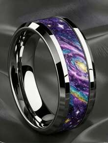 1pc Cyber Cool Starry Sky Style Stainless Steel Inlaid Colorful Galaxy Nebula Decorative Ring For Men, Suitable For Dating, Commuting, Gifting, Party And Daily Wear - Multicolor - View 2