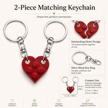 2pcs Heart Puzzle Keychain Set, Creative Couple Matching Keyring, Red Heart Puzzle Pendant Bag Charm - A - View 2