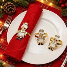 6pcs/Set Unisex Elderly Napkin Rings, Christmas Napkin Holders, Home Tabletop Decor, Dining Table Napkin Decoration, Suitable For Holiday Party Table Decor, Restaurant Tabletop Display, Christmas Gift Category: Napkin Rings - Multicolor - View 2