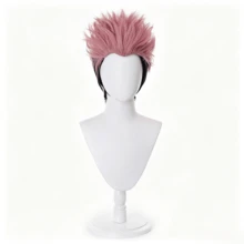 Sukuna Cos Wig - Black Slicked Back Anime Hair With Faux Scalp, Heat Resistant 10 Inch Roleplay Hair With Hair Cap For Daily Wear & Conventions - Pink - View 5