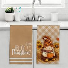 2PCS Kitchen Towels Autumn Brown Gnome Pumpkin Pattern, Pastoral Farm Style Microfiber Material Soft Kitchen Towels Dish Cloths, Hand Towels, Tablecloths, Kitchen Decor, Kitchen Cleaning, Bathroom Cleaning, Holiday Party Decor, Kitchen Bathroom Supplies Home Essentials, Home Decor, Housewarming Gift - Orange - View 10