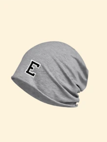 1pc Unisex Soft Elastic Loose Knit Beanie, A-Z 26 Letter Pattern, Lightweight Casual Skull Cap, Elastic Headwear, Suitable For City Walks And Short Trips - Grey - View 31