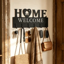 1-Piece Wall-Mounted Key Hook For The Entryway | Style Wall Key Holder | Wooden Wall Decor | Decorative Key Rack For The Entryway | Handcrafted Wooden Home Decor | Removable Wooden Key Holder - WELCOME HOME - View 3