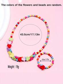 2pcs/Set Girls Cute Charming Bracelet & Necklace Set, Floral & Bead Design, Suitable For Holiday Party Birthday Gift, Random Color - one-size - View 3