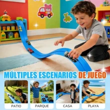 5-Meter Car Racing Track With 4 Free Cars, Portable 1/64 Scale Toy Car Ramp, Kids' Slide Track, Montessori Educational Toy - Blue - View 9