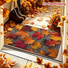 1/2pcs Autumn Door Mat, Autumn Maple Leaf Pattern Flannel Rug, Comfortable Soft Absorbent Non-Slip Machine Washable, Multi-Functional Home Entrance Hallway Kitchen Bathroom Bedroom Patio Decor, Thanksgiving Autumn Holiday Atmosphere Decoration - Multicolor - View 4