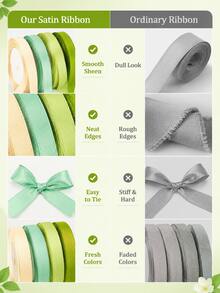 4 Rolls Sage Green Satin Ribbon, 25 Yards Per Roll, Total Length 100 Yards, Width 10mm. Ribbon Features Multiple Green Tones, Made Of Polyester Fiber, Suitable For Eid, Christmas Gift Wrapping, Wedding Decoration, DIY Crafts And More. - Green Series*4 Rolls - View 6