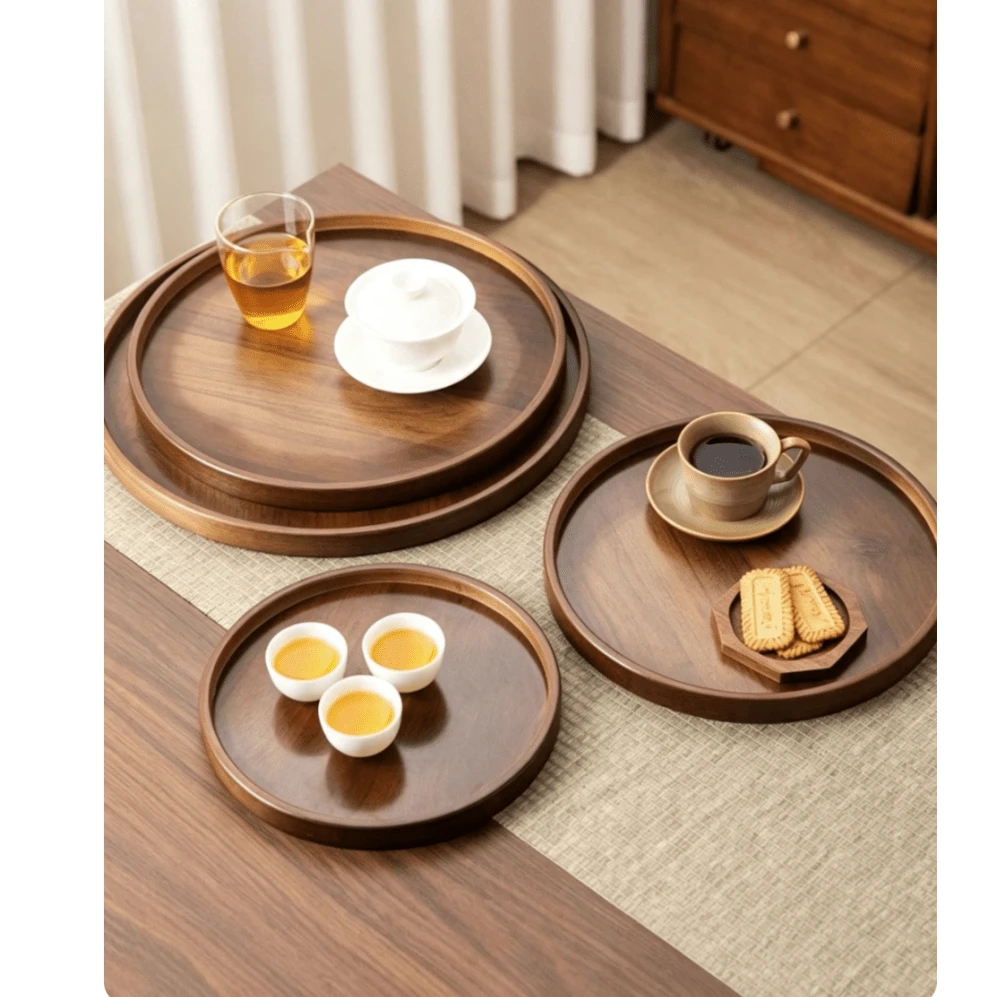 1pc Round Tray, Snacks, Desserts, Cookies, Appetizers, Suitable For Multiple Occasions - Walnut - View 1