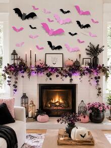 48/24/1pc-3D Pink Bat Decorations, 3D Bat Wall Stickers, Halloween Decor, Includes Pink Bat Stickers And Glue, Scary Halloween Party Supplies Stickers. Suitable For Bedroom, Bathroom, Home, Door, Window, Office. Cute Halloween Decorations, Suitable For Indoor Ghost Theme Environment. - Multicolor - View 3