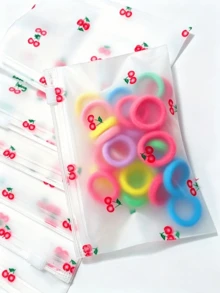24pcs/12pcs Cherry Blossom Cartoon Pattern PVC Gift Bags, Waterproof, Moisture-Proof, Reusable, Suitable For Storing Jewelry, Stationery, Cosmetics And Other Small Items - Multicolor - View 1