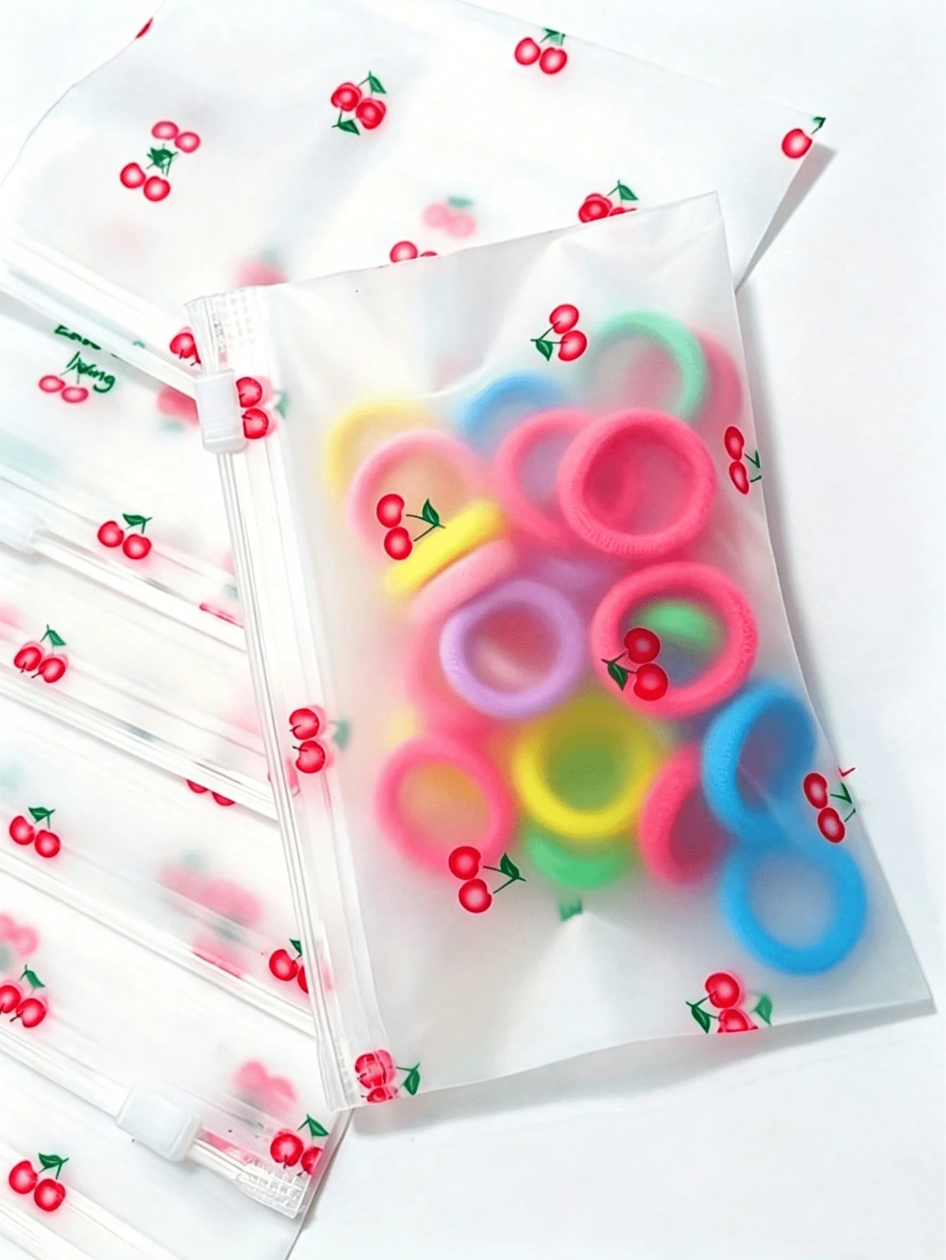 24pcs/12pcs Cherry Blossom Cartoon Pattern PVC Gift Bags, Waterproof, Moisture-Proof, Reusable, Suitable For Storing Jewelry, Stationery, Cosmetics And Other Small Items - Multicolor - View 1