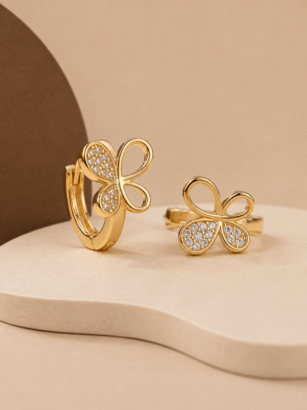 CHICAT Pendientes de aro de mariposa de CZ chapados en oro exquisitos para mujer, adecuados para uso diario y citas nocturnas, regalo de joyería de moda elegante y de lujo