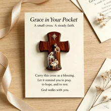 1pc Jesus Cross Prayer Statue, Includes Cross, Virgin Mary, Joseph And Jesus Statues, Comes With Prayer Card And Inspirational Card, Suitable As Christian Prayer Gift And Faith Cross Gift - Multicolor - View 4