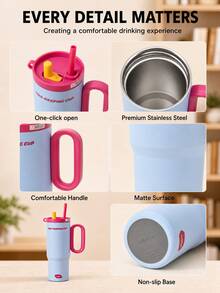 REMAX 750ML 304 Stainless Steel Travel Mug, Fashionable Portable Leak-Proof Reusable Water Bottle - Baby Blue - View 2