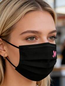Black Heart-Shaped Adult Face Mask, Disposable, 3-Ply Meltblown Non-Woven Fabric, Waterproof And Skin-Friendly Protective Mask - Black - View 8