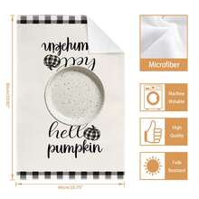 2PCS Kitchen Towels Autumn Black & White Plaid Pumpkin Truck Pattern, Pastoral Farm Style Microfiber Material Soft Kitchen Towels Dish Cloths, Hand Towels, Tablecloths, Kitchen Decor, Kitchen Cleaning, Bathroom Cleaning, Holiday Party Decor, Kitchen & Bathroom Supplies Home Essentials, Home Decor, Housewarming Gift - Black and White - View 4