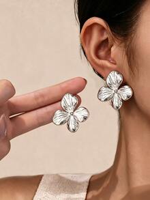 2/12PCS Fashion Elegant Exquisite Floral Circle Multi-Element Silver Metallic Earring Set, Suitable For Women's Daily Wear In Various Occasions - Silver - View 6