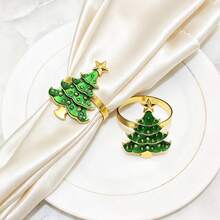 8/12 cái vòng giữ khăn ăn hình cây thông Noel màu xanh, trang trí bàn tiệc, giá giữ khăn ăn hình cây thông Noel, đồ trang trí lưu trữ khăn ăn, phù hợp trang trí nhà cửa, dụng cụ bày bàn tiệc khách sạn - màu xanh lá - Xem 1