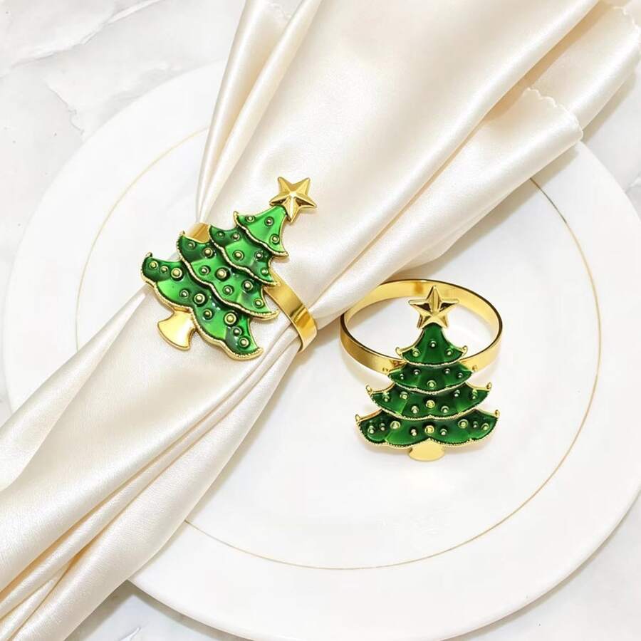 8/12 cái vòng giữ khăn ăn hình cây thông Noel màu xanh, trang trí bàn tiệc, giá giữ khăn ăn hình cây thông Noel, đồ trang trí lưu trữ khăn ăn, phù hợp trang trí nhà cửa, dụng cụ bày bàn tiệc khách sạn - màu xanh lá - Xem 1