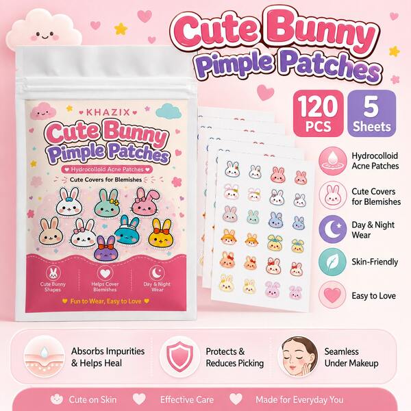 96/120pcs Cute Rabbit Shaped Acne Patches, Gentle Formula Skin Care, Breathable And Nourishing, Portable Acne Patches