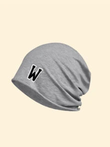1pc Unisex Soft Elastic Loose Knit Beanie, A-Z 26 Letter Pattern, Lightweight Casual Skull Cap, Elastic Headwear, Suitable For City Walks And Short Trips - Grey - View 14