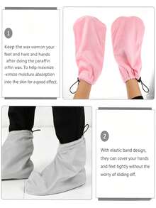 1 Pair Reusable Paraffin Wax Therapy SPA Gloves, Adjustable Drawstring Warm Insulation Hand & Foot Covers, Waterproof Wax Therapy Gloves, Soft SPA Accessories, Suitable For Women Home Salon Relaxation Use - Multicolor - View 2