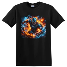 Camiseta de Superhéroe Capitán América con Gráfico de Batalla de Fuego y Rayos - Negro - Ver 1