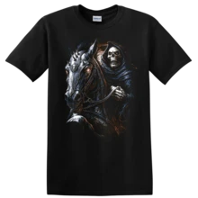 Skull Horse Gothic Fantasy T Shirt W/ Grim Reaper Colorful Illustration Tee - 黑色的 - 查看 1