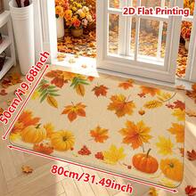 1/2pcs Autumn Door Mat, Autumn Maple Leaf Pumpkin Berry Pattern Flannel Door Mat, Comfortable Soft Absorbent Non-Slip Machine Washable, Multi-Functional Home Entrance Rug Kitchen Bathroom Entryway Mat, Thanksgiving Holiday Decorative Floor Mat - Multicolor - View 15