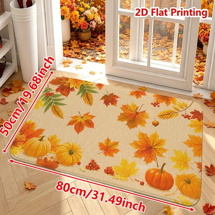 1/2pcs Autumn Door Mat, Autumn Maple Leaf Pumpkin Berry Pattern Flannel Door Mat, Comfortable Soft Absorbent Non-Slip Machine Washable, Multi-Functional Home Entrance Rug Kitchen Bathroom Entryway Mat, Thanksgiving Holiday Decorative Floor Mat - Multicolor - View 15