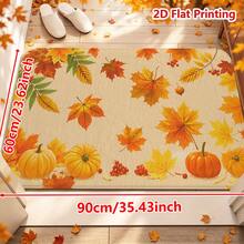 1/2pcs Autumn Door Mat, Autumn Maple Leaf Pumpkin Berry Pattern Flannel Door Mat, Comfortable Soft Absorbent Non-Slip Machine Washable, Multi-Functional Home Entrance Rug Kitchen Bathroom Entryway Mat, Thanksgiving Holiday Decorative Floor Mat - Multicolor - View 11