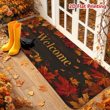 1/2pcs Autumn Maple Leaf Welcome Door Mat, Flannel Soft Absorbent Non-Slip Machine Washable Multi-Functional Home Entrance Rug, Suitable For Kitchen, Bathroom, Entryway, Thanksgiving Decor, Yard, Living Room, Bedroom, Laundry Room - Multicolor - View 6