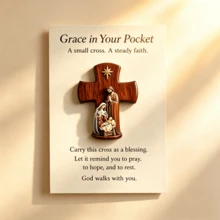 1pc Jesus Cross Prayer Statue, Includes Cross, Virgin Mary, Joseph And Jesus Statues, Comes With Prayer Card And Inspirational Card, Suitable As Christian Prayer Gift And Faith Cross Gift - Multicolor - View 7