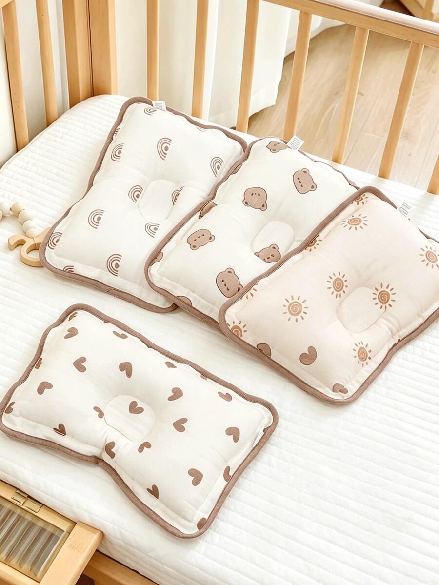 1pc Cute Printed Baby Pillow With Edging, Thin For All Seasons, Suitable For Newborn Daily Use - Multicolor - View 1