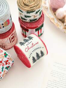 Cute Christmas Wired Edge Ribbon Roll Nutcracker Gingerbread Holly Printed Satin Ribbon For Gift Wrapping DIY Bow Making Wreath Tree Decor Aesthetic Festive Party Craft Supplies - Multicolor - View 7