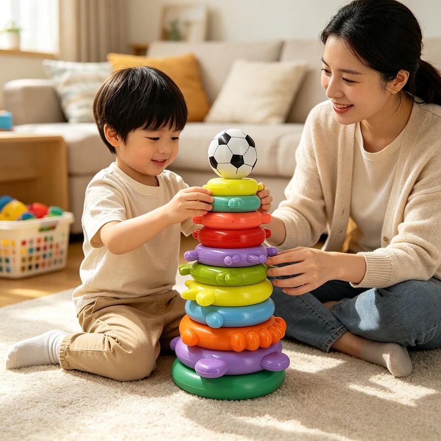 حلقات تكديس عقدة الفراشة مونتيسوري للأطفال +18 شهر، حلقات تكديس DIY مع ملصقات حيوانات، برج كرة قدم توازن جينجا، ألعاب حسية تعليمية، هدية عيد ميلاد للأولاد والبنات - متعدد الألوان - مشاهدة 1