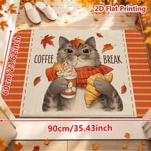 1/2pcs Autumn Door Mat, Autumn Maple Leaf Cat Coffee Theme Flannel Door Mat, Comfortable Soft Absorbent Non-Slip Machine Washable, Multi-Functional Home Entrance Living Room Kitchen Bathroom Hallway Floor Mat, Thanksgiving Holiday Decoration Carpet - Multicolor - View 15