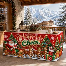 Christmas Table Skirt, Printed With Santa Claus, Reindeer And Christmas Tree Patterns, Arctic Holiday Theme Polyester Tablecloth, Colorful Christmas Party Decoration, Suitable For Family Gatherings, Children's Christmas Parties, Restaurants And Winter Home Decor - A - View 3