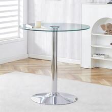 Modern Glass And Metal Dining Table – Diameter 89cm - 銀色和透明 - 查看 3