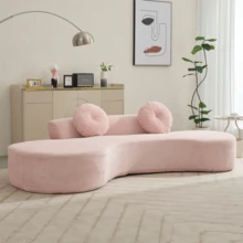 [NEW ARRIVED] [VIDEO PROVIDED]105.5''Curved Sofa, Modern Minimalist Sofa, Cloud Couch Sofa 3-4 Seater Couch With 2 Pillows, Bedroom, No Assembly Required, Point-Shaped Corduroy, Anti-Wrinkle,Pink - Pink + Upholstered + Foam + 3 Seat1 - View 4