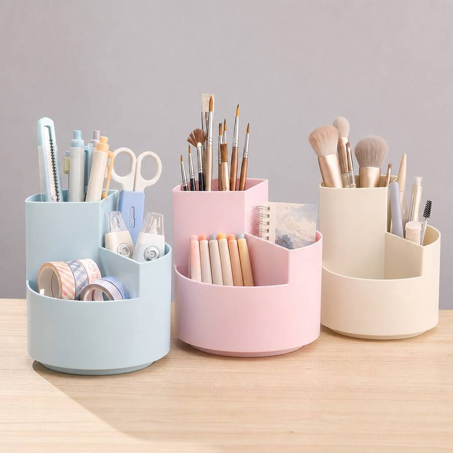 Multi-Compartment Multi-Function Multi-Purpose 360° Rotating Storage Box, Divided Design, Space-Saving, Suitable For Stationery, Children's Art Supplies, Cosmetics, Beauty Tools, Art Supplies, Applicable To Desk, Vanity, Children's Art Area, Keeps Items Organized And Tidy - Multicolor - View 1