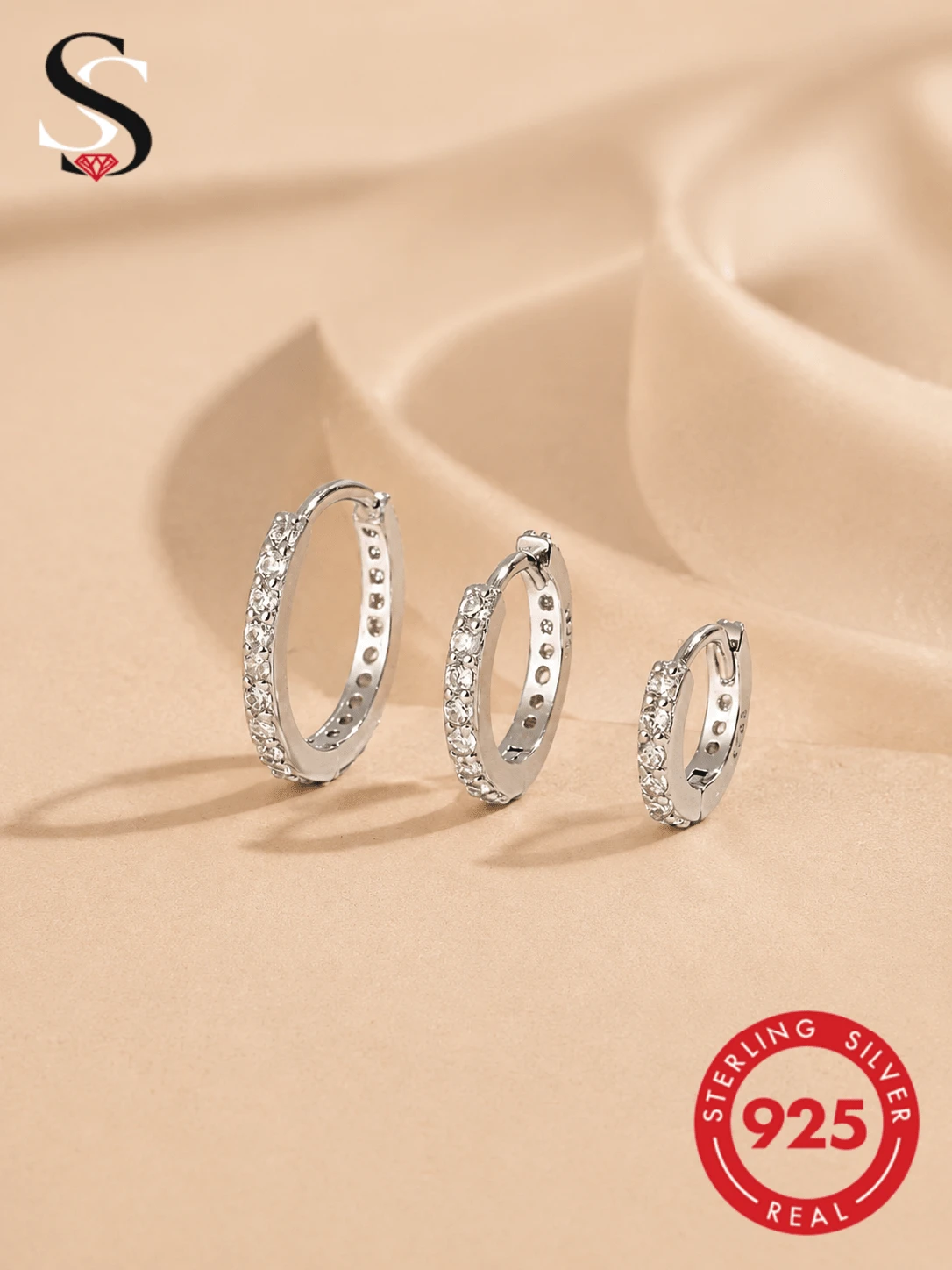 3pcs/Set Multi-Size 925 Sterling Silver Cubic Zirconia Earrings Set, Exquisite Daily Jewelry For Women