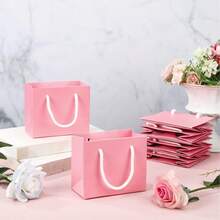 20pcs Mini Pink Gift Bags With Handles, Thickened Foldable Gift Tote Bags, Reinforced Rope Handles With Strong Load-Bearing, Simple Solid Color Collapsible Storage, Suitable For Gift Wrapping, Shopping Packaging, Party Events, Retail Shops, Holiday Gifting, Multi-Purpose Paper Tote Packaging Bags - One Size - View 1